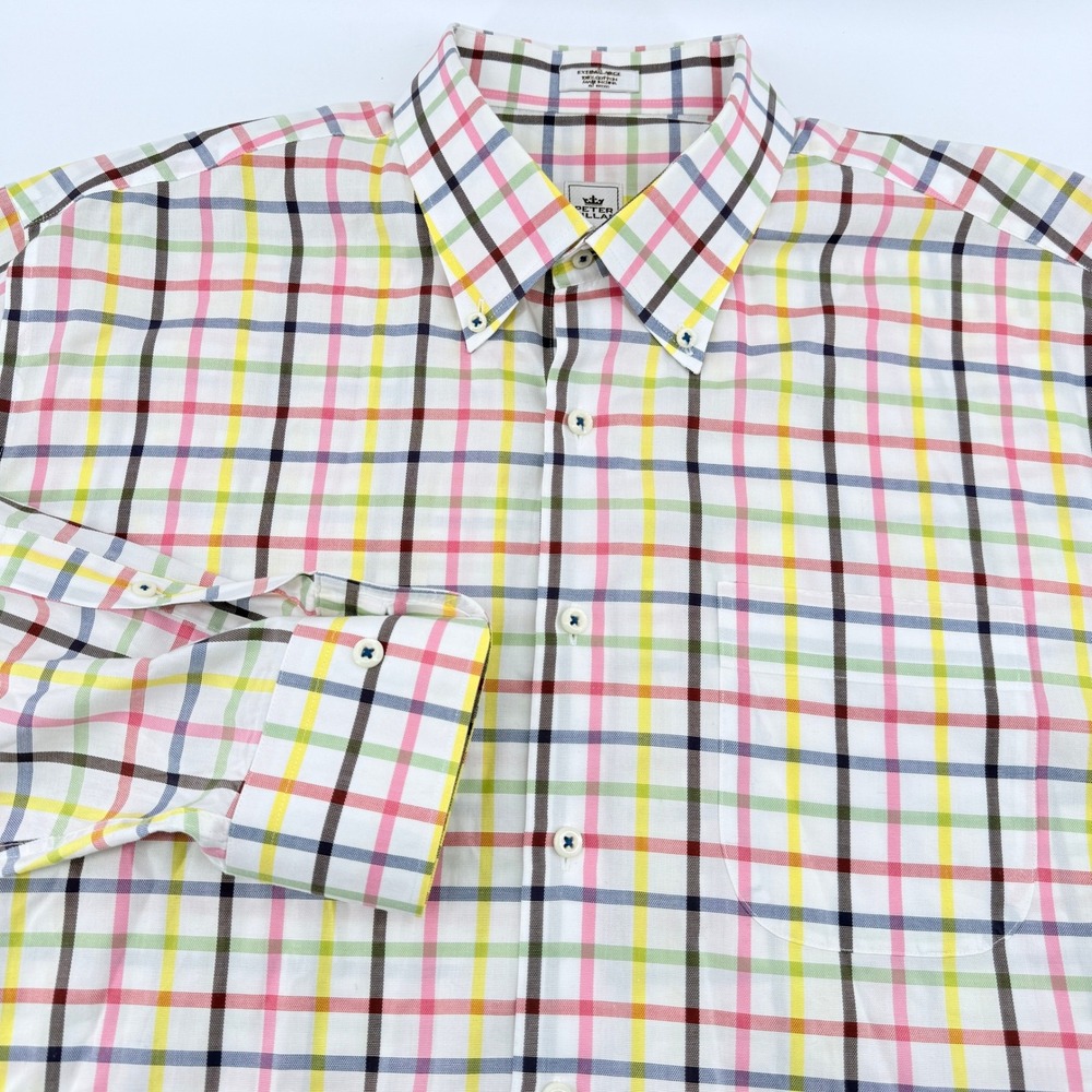Peter Millar  Button Down Shirt Mens XL Multi Color Tattersall Plaid Cotton